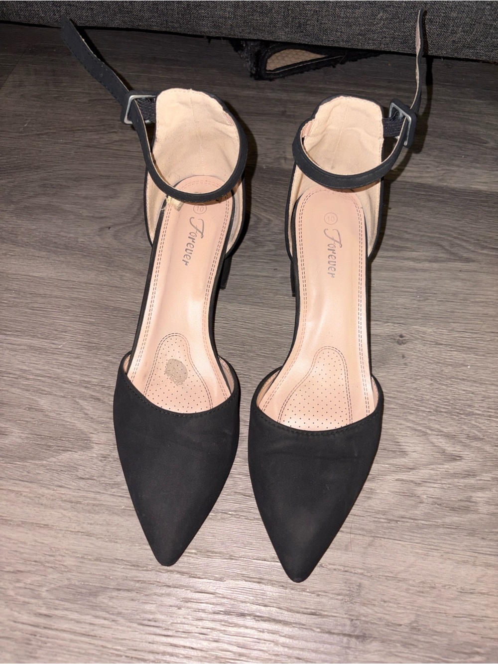 Forever 21 Black Pointed-Toe Ankle Strap Heels